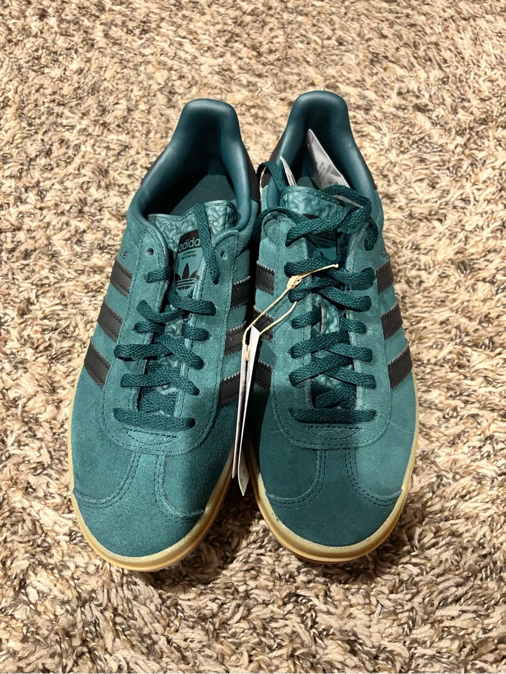 adidas Teal Suede Sneakers with Black Stripes and Gum Sole